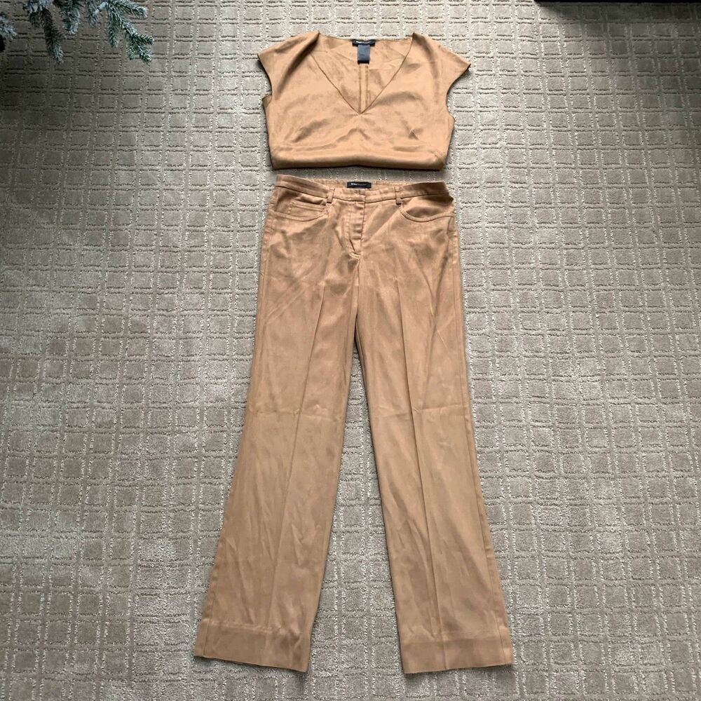 BCBGMAXAZRIA Y2K VTG Faux Suede Set Women's S Camel Tan Western Cowgirl Country